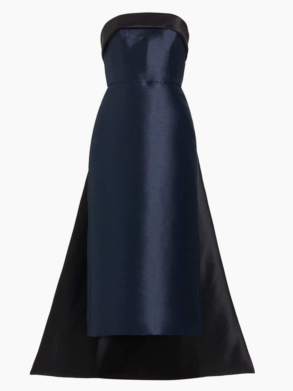 Amsale Mikado Satin Strapless Navy High-Low Tea-Length Evening Dress - Picture 4 of 7